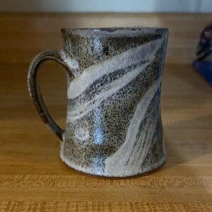 Handmade Ceramic Mug with Gray and White Swirls